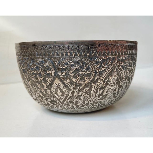 19th Century Buddhist Singing Bowl in Repousse Silver, Set of 2 For Sale - Image 6 of 14