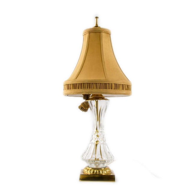 Traditional Vintage Brass & Faceted Crystal Table Lamp With Square Base For Sale - Image 3 of 4