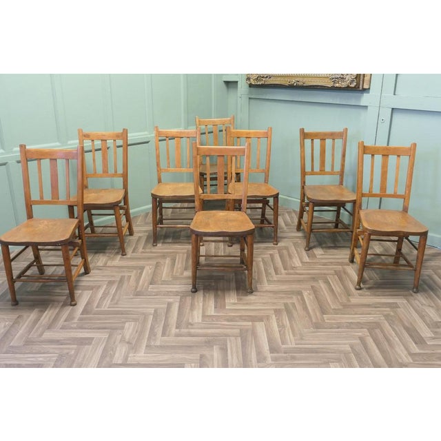 Industrial Victorian Beech and Elm School Chairs, Set of 8 For Sale - Image 3 of 11
