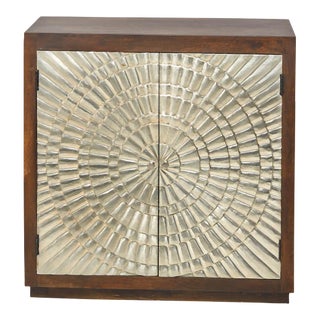 Silver 2 Galvanized Overlay Doors Solid Wood Base Accent Cabinet Greece For Sale