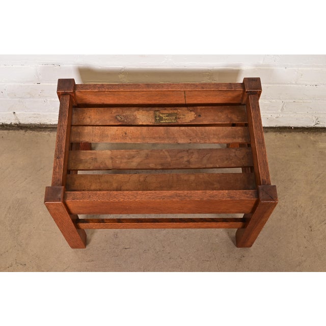 Stickley Brothers Antique Mission Oak Arts & Crafts Leather Upholstered Footstool or Ottoman, Circa 1910 For Sale - Image 10 of 12