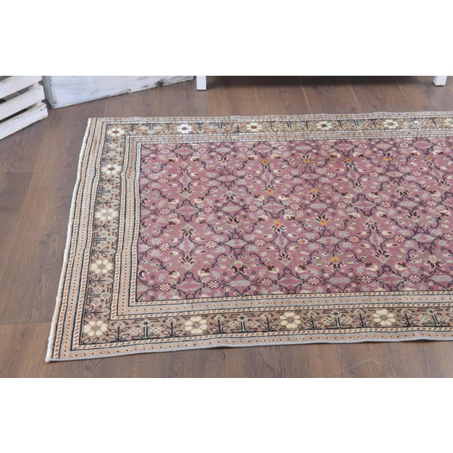 Pink 1970s Turkish Oushak Handmade Wool Cotton Pink Area Rug For Sale - Image 8 of 10