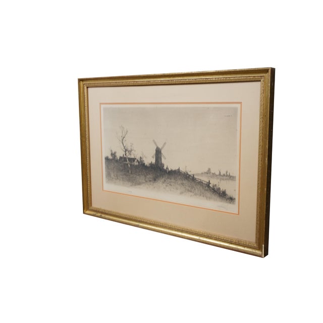 Victorian Antique Edward Loyal Field Signed Dutch Windmill Thatched Cottage Etching 32" For Sale - Image 3 of 14