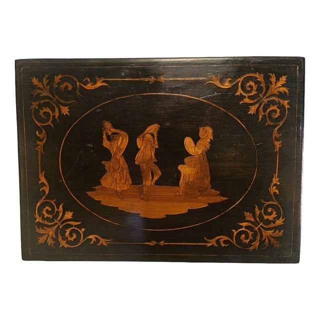 Sorrento Marquetry Box with a Medallion Scene of Three Dancers For Sale