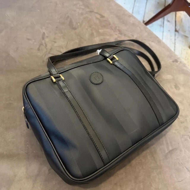 2000 - 2009 A 2000s Fendi Black Pequin Canvas and Leather Shoulder Bag For Sale - Image 5 of 18