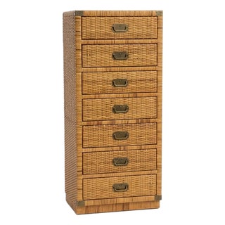 1970s Campaign Style Wicker Bamboo Rattan Lingerie Chest - Bilecky Inspired For Sale