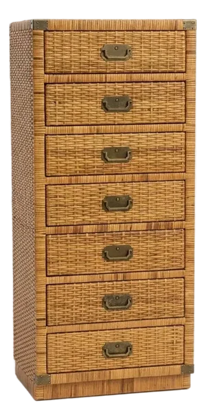 1970s Campaign Style Wicker Bamboo Rattan Lingerie Chest - Bilecky Inspired
