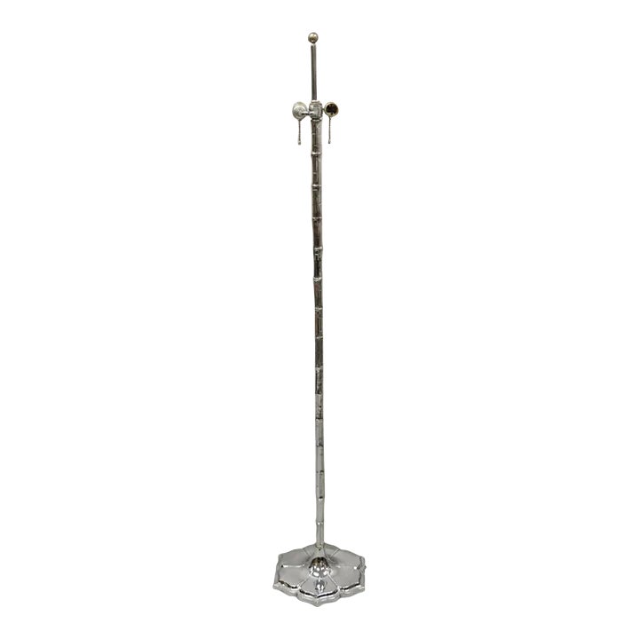 Vintage Hollywood Regency Faux Bois Faux Bamboo Chrome Lotus Floor Lamp
