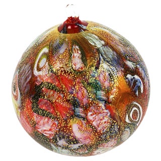 Red and Gold Leaf Christmas Ball from Made Murano Glass For Sale