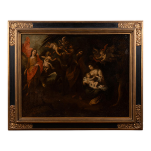 17th Century Original Oil on Canvas Painting of the Flight Into Egypt
