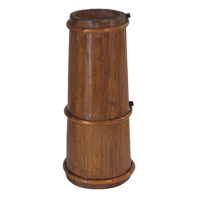 Vintage Wood and Rattan Umbrella Stand, 1950s For Sale
