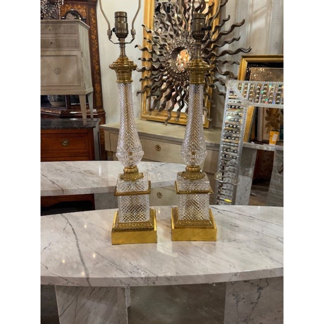 Metal Early 20th Century Baccarat Manner Crystal and Bronze Lamps For Sale - Image 7 of 7