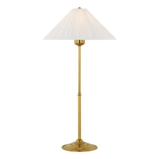 Amber Lewis by Visual Comfort Signature Soren 23" Table Lamp in Hand-Rubbed Antique Brass with Silk Pleated Shade For Sale