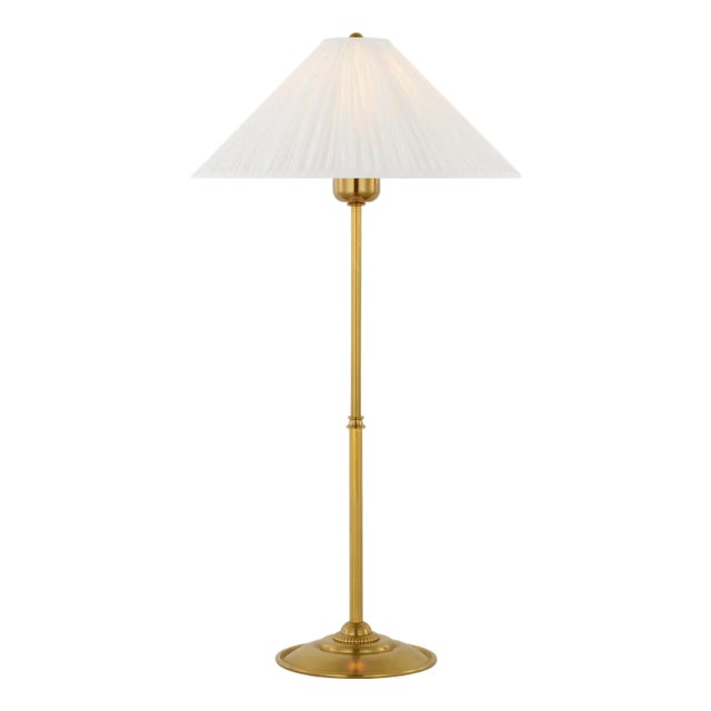 Amber Lewis by Visual Comfort Signature Soren 23" Table Lamp in Hand-Rubbed Antique Brass with Silk Pleated Shade For Sale