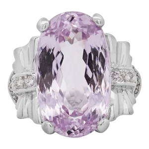 20.96 Oval Light Pink Kunzite and Diamond in Platinum Filigree Cocktail Ring Size 7