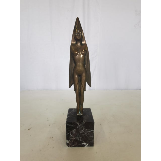 Black Stylized Female Figure in Burnished and Gilded Bronze on a Black Marquina Marble Base by Franco Russo, 1978 For Sale - Image 8 of 8