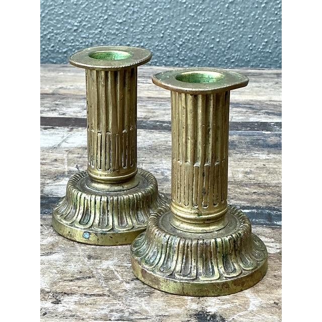 Brass Vintage French Empire Brass Candlesticks - A Pair For Sale - Image 8 of 12