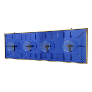 Vintage Space Age Italian Wall Coat Hanger in Blue Glass and Brass by Murano for Cristal Art, 1970s For Sale