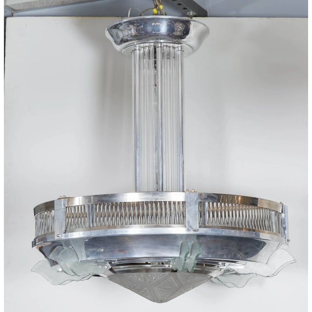 Large French Modernist Circular Chandelier, Petitot For Sale - Image 10 of 11