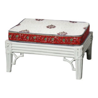 Hand Painted Fretwork Ottoman with Indian Block Print Cushion For Sale