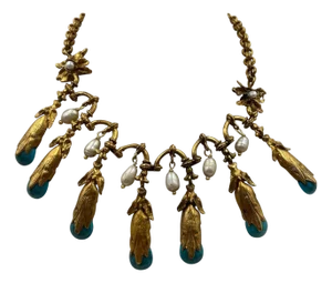 Gold-toned Brass & Pearl Statement Necklace