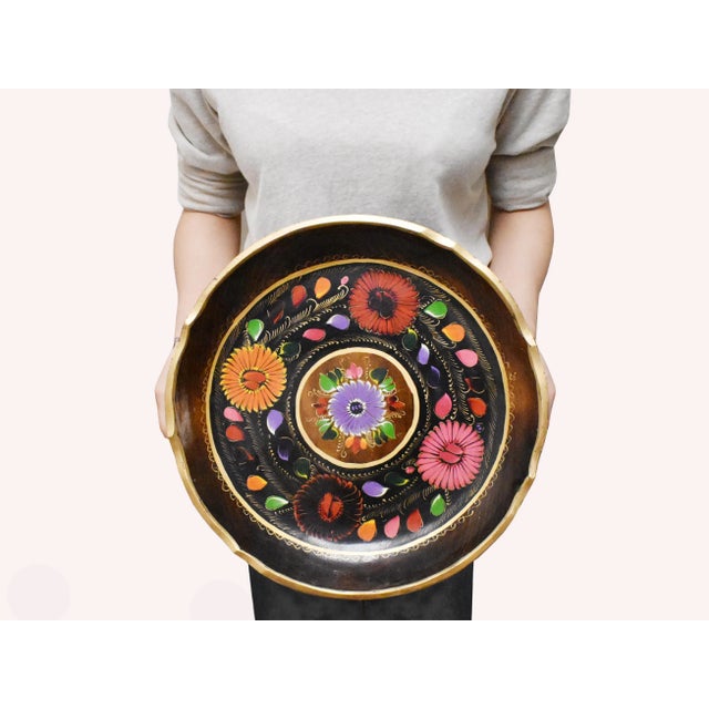 Mid 20th Century Vintage Hand Painted Lacquered Floral Mexican Batea Bowl For Sale - Image 5 of 6