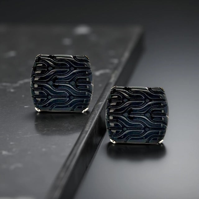 John Hardy Carved Onyx Cufflinks Sterling Silver Estate For Sale - Image 9 of 12