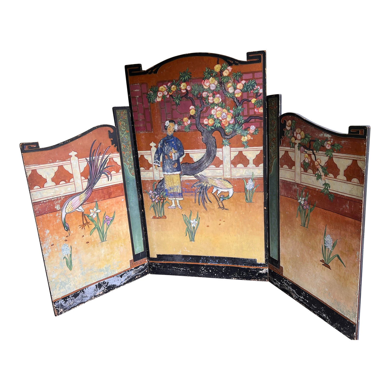 Monumental Chinoiserie Three-Panel Triptych Screen, Lake Geneva ...
