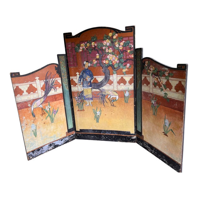 Monumental Chinoiserie Three-Panel Triptych Screen, Lake Geneva, Wisconsin, C. 1900–1920” For Sale