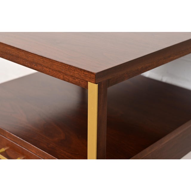 Paul McCobb for Calvin Furniture Linear Group Walnut Two-Tier Nightstand, Newly Refinished For Sale - Image 9 of 14