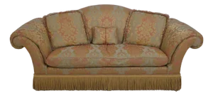 Baker Damask Upholstered Sofa W. Bullion Fringe