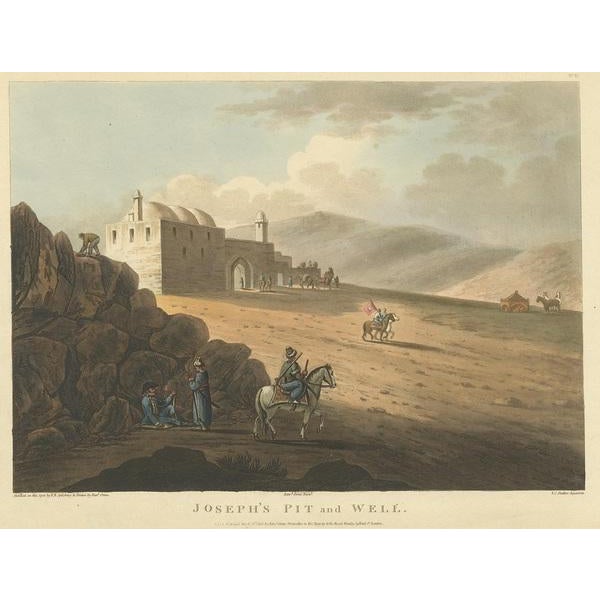 Joseph's pit and well – aquatint of jubb yussef in israel, 1803 this evocative hand-colored aquatint titled joseph’s pit...