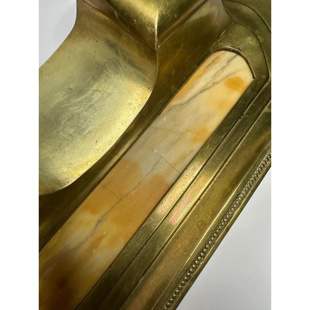 Metal Vintage Art Deco Orange Marble and Brass Desk Set For Sale - Image 7 of 12