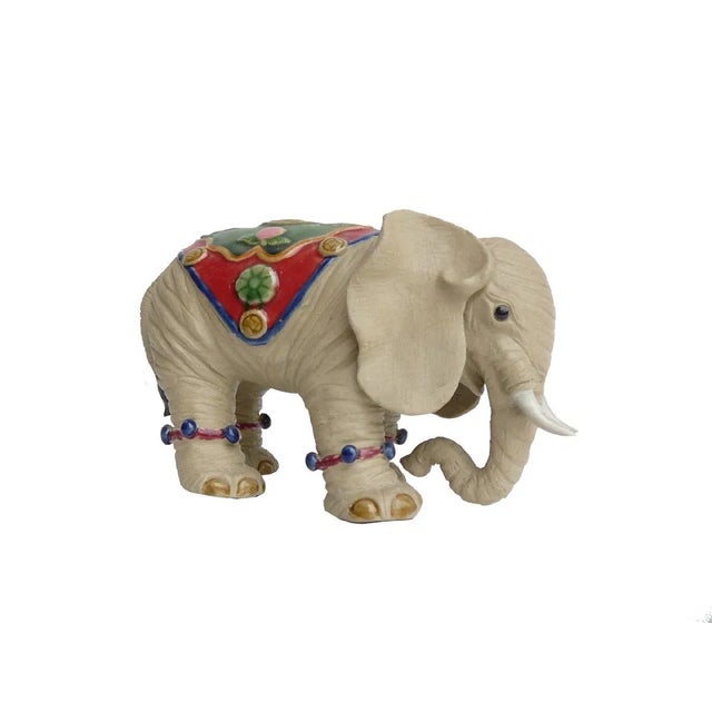 Chinese Pair Handmade Ceramic Lovely Elephant With Beautiful Jewelry Decor Statue For Sale - Image 3 of 7