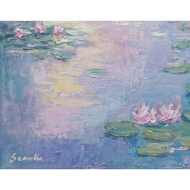 Impressionist Sean Wu Original Oil Landscape of Lily Pond For Sale - Image 3 of 5