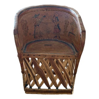 Vintage Equipale Folk Art Leather Chair From Mexico 1930’s-40’s For Sale