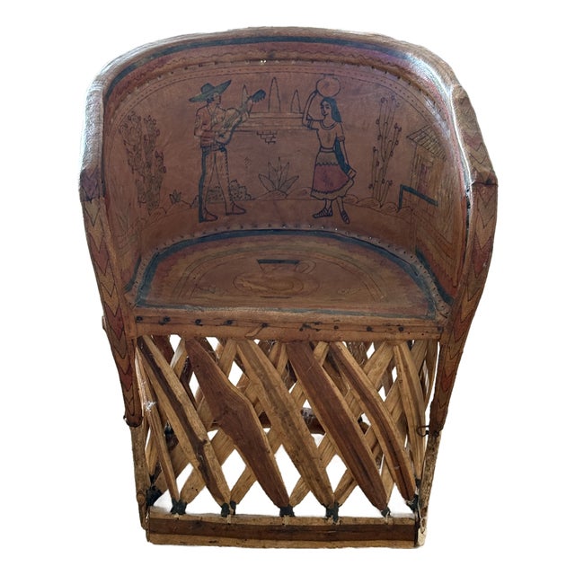 Vintage Equipale Folk Art Leather Chair From Mexico 1930’s-40’s For Sale