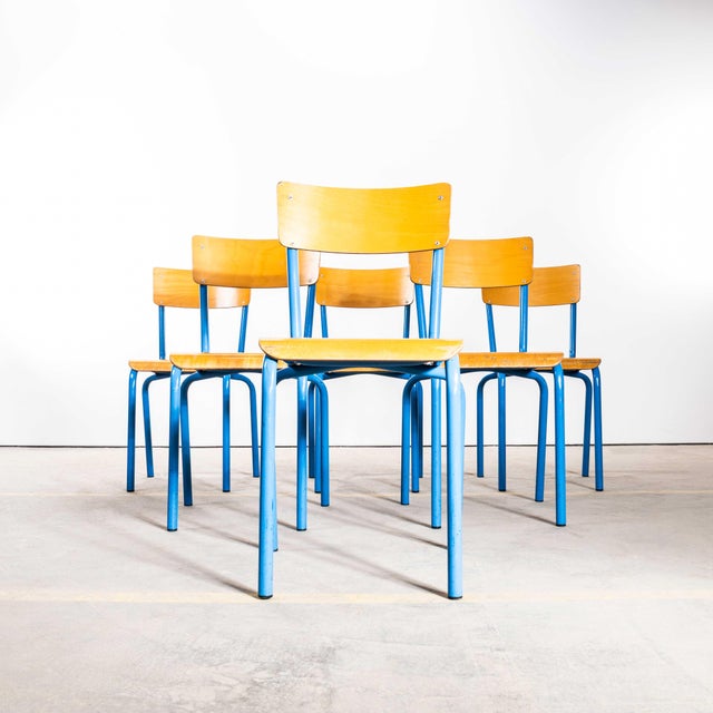 1960’s Vivid Blue Simple Mullca Stacking Dining Chairs. One of our most favourite chairs, in 1947 Robert Muller and Gaston...