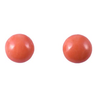 1980s Salmon Coral Stud Earrings - 2 Pieces For Sale