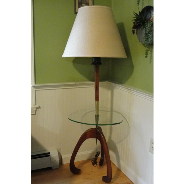 Mid-Century Modern Modeline Style Walnut and Glass End Table Lamp For Sale - Image 13 of 13
