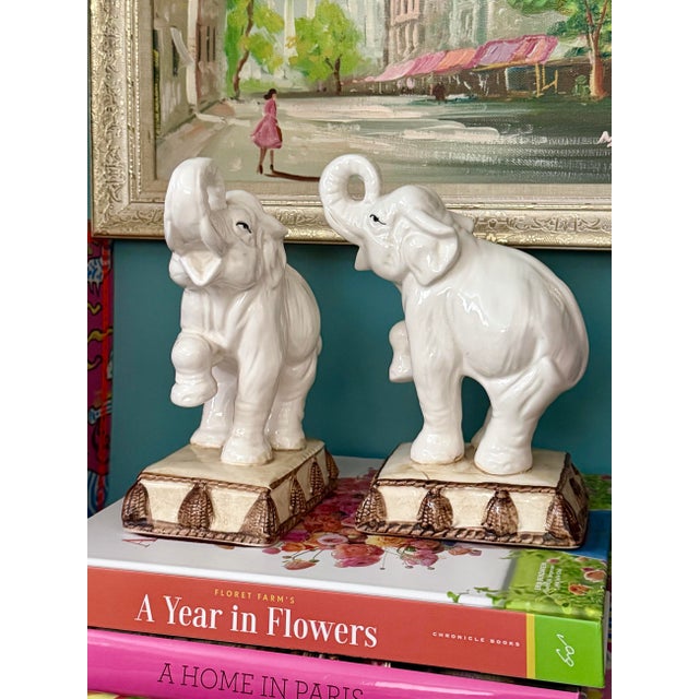 Vintage Fitz & Floyd Ceramic Elephant Bookends / Figurines - A Pair For Sale - Image 9 of 10