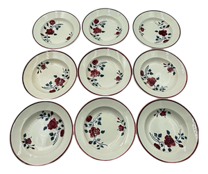 Soup Plates with Les Roses Pattern from Badonviller, 1950s, Set of 9