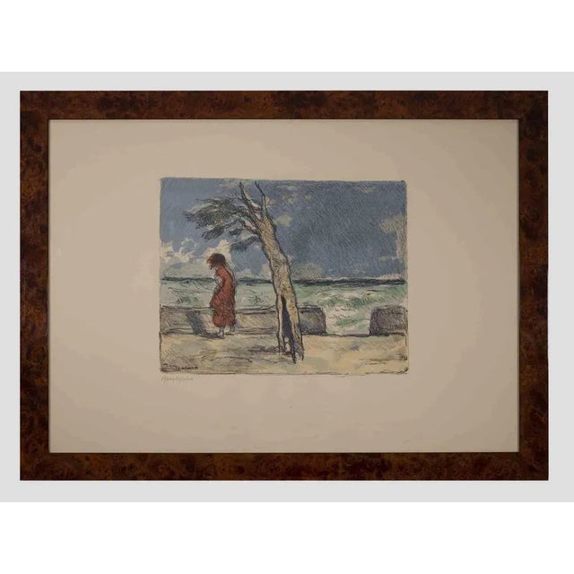 Seaside with a Figure is an original lithograph realized by the Italian artist Renato Natali in 1970s. Hand signed in...