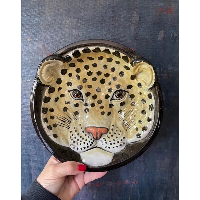 Figurative Vintage Leopard Ceramic Relief Bowl For Sale - Image 3 of 8