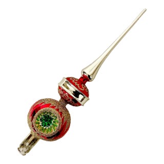 Antique German Art Deco Hollywood Regency Blown Mercury Glass Christmas Tree Topper With Indented Stars For Sale