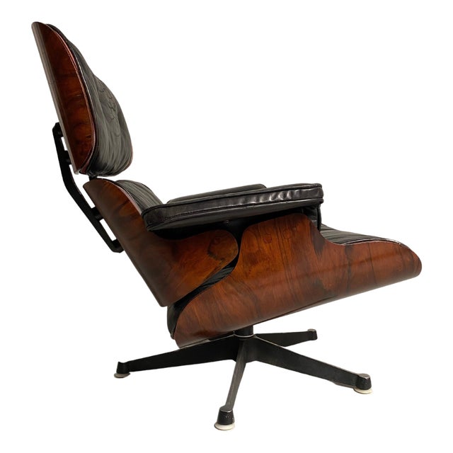 Lounge Chair in Black Leather attributed to Charles Eames for Herman Miller, 1956 For Sale