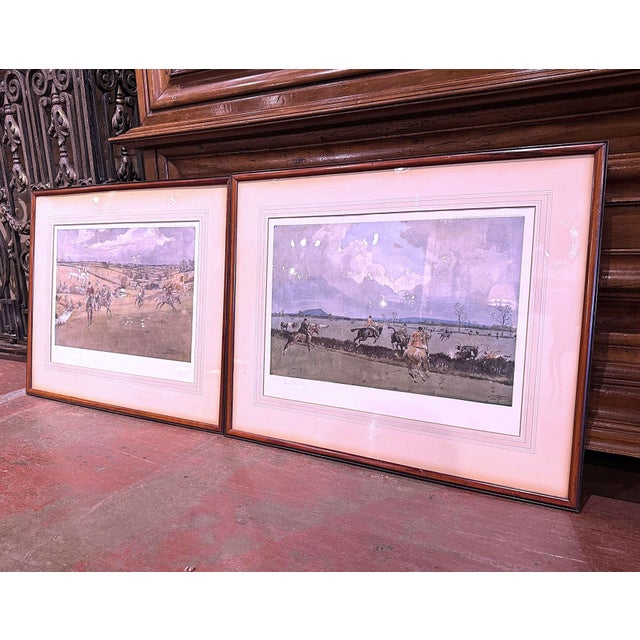 Decorate a ranch or hunting lodge with this fine pair of antique colored prints. Crafted in England circa 1926 and signed...