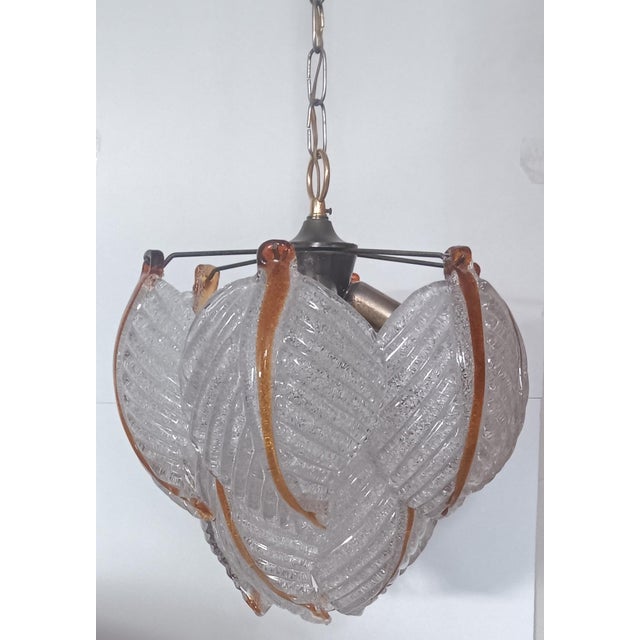 Vintage Glass Leaves Pendant Lamp, 1970s For Sale - Image 3 of 13