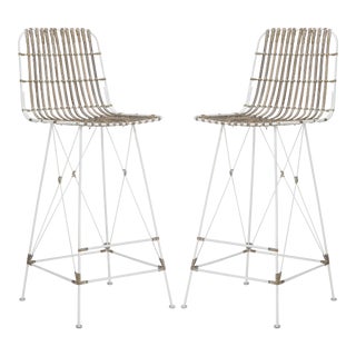 Wicker Barstool in Whitewash - a Pair For Sale