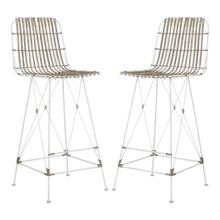 Wicker Barstool in Whitewash - a Pair For Sale